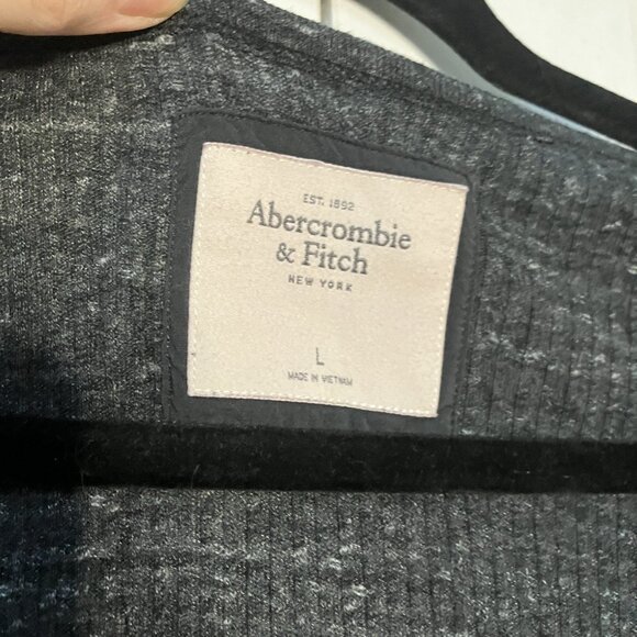 Abercrombie & Fitch Henley Shirt Womens L Gray Stretch Ribbed Y2K Fitted Bella - Picture 2 of 6